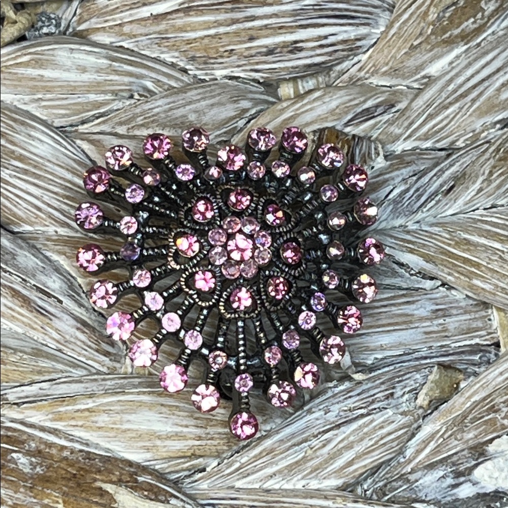 Pink Rhinestone Heart Shaped Starburst Brooch